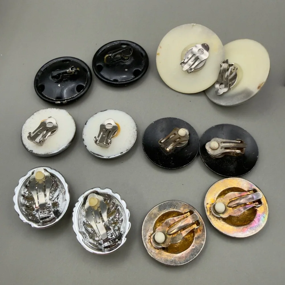 Vintage Clip On Earring Lot 13 Pairs 80s 90s Retro Geometric Pearl Beaded Black